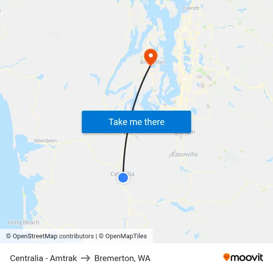 Centralia - Amtrak to Bremerton, WA map