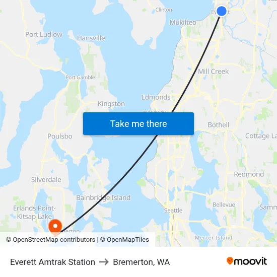 Everett Amtrak Station to Bremerton, WA map