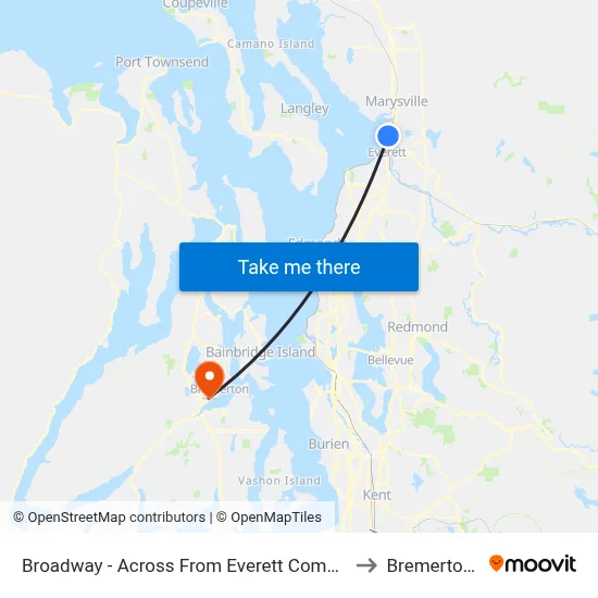 Broadway - Across From Everett Community College to Bremerton, WA map
