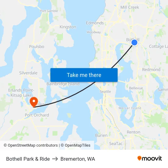 Bothell Park & Ride to Bremerton, WA map