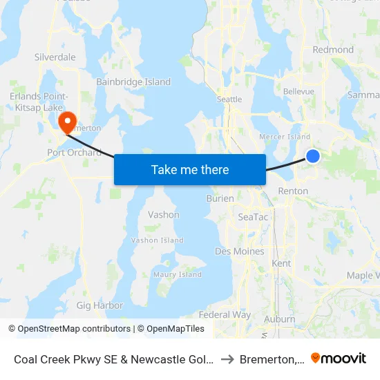 Coal Creek Pkwy SE & Newcastle Golf Club Rd to Bremerton, WA map