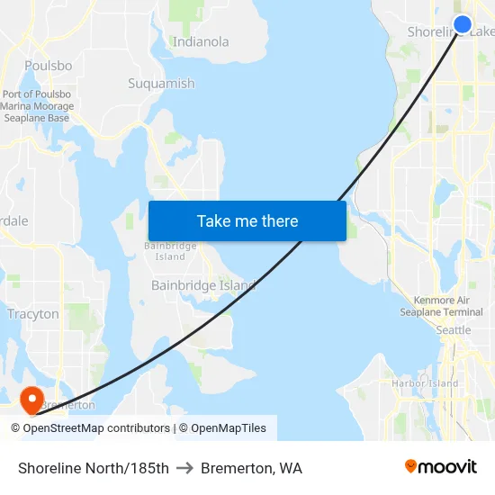 Shoreline North/185th to Bremerton, WA map