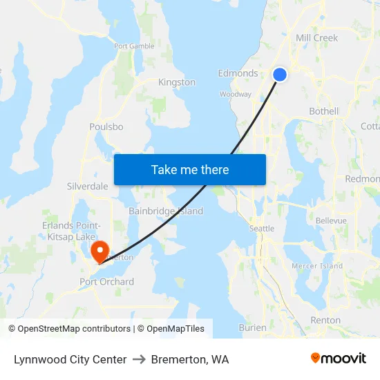 Lynnwood City Center to Bremerton, WA map