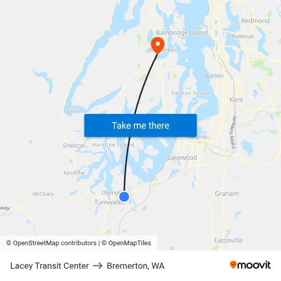 Lacey Transit Center to Bremerton, WA map