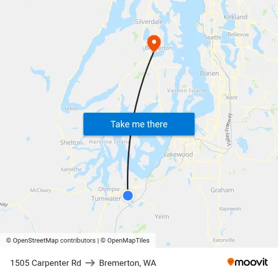 1505 Carpenter Rd to Bremerton, WA map
