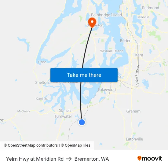 Yelm Hwy at Meridian Rd to Bremerton, WA map