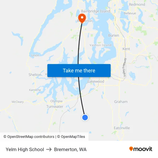 Yelm High School to Bremerton, WA map