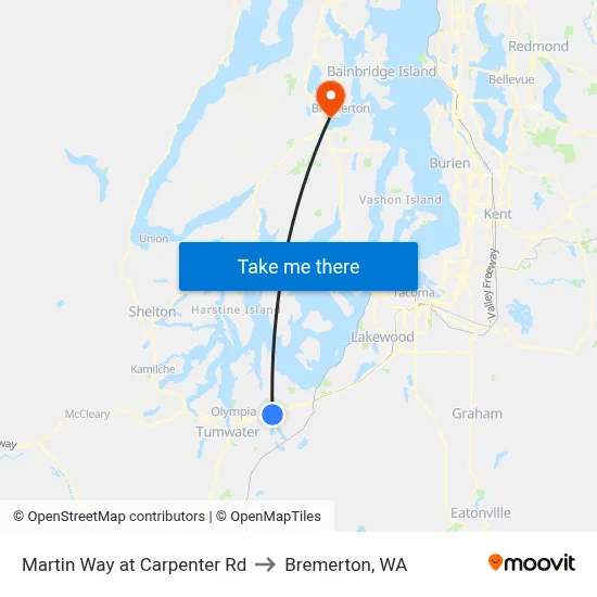 Martin Way at Carpenter Rd to Bremerton, WA map
