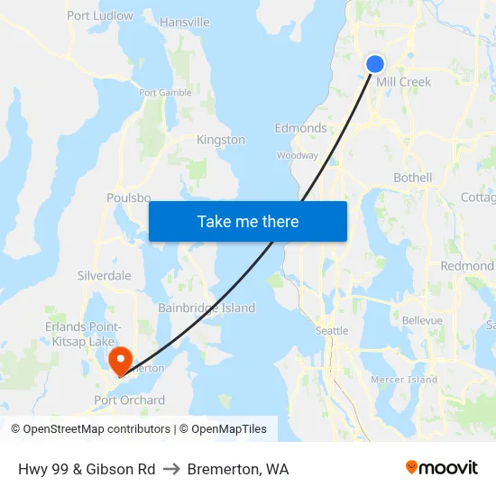 Hwy 99 & Gibson Rd to Bremerton, WA map