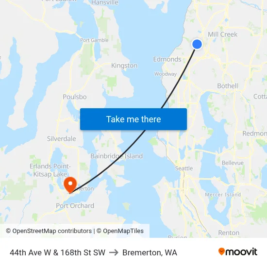 44th Ave W & 168th St SW to Bremerton, WA map