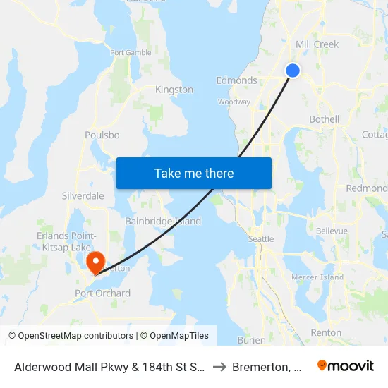 Alderwood Mall Pkwy & 184th St SW to Bremerton, WA map