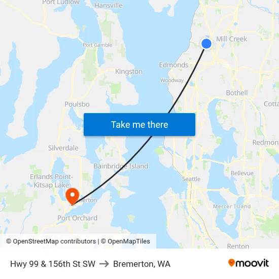 Hwy 99 & 156th St SW to Bremerton, WA map