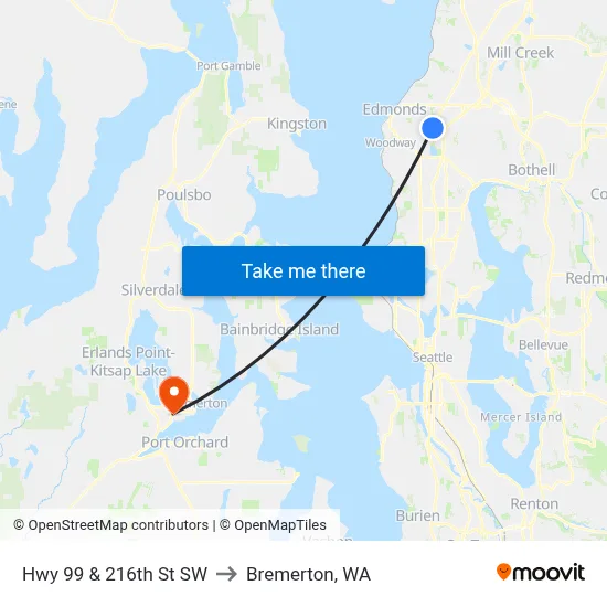 Hwy 99 & 216th St SW to Bremerton, WA map