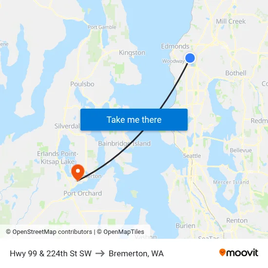 Hwy 99 & 224th St SW to Bremerton, WA map