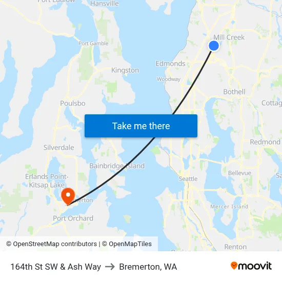164th St SW & Ash Way to Bremerton, WA map