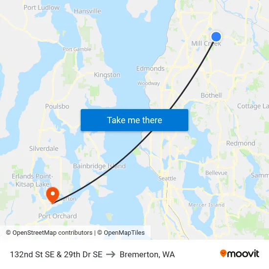 132nd St SE & 29th Dr SE to Bremerton, WA map