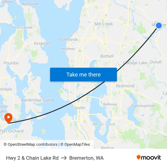 Hwy 2 & Chain Lake Rd to Bremerton, WA map