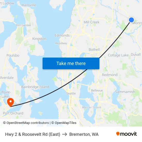 Hwy 2 & Roosevelt Rd (East) to Bremerton, WA map