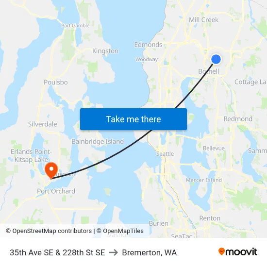 35th Ave SE & 228th St SE to Bremerton, WA map