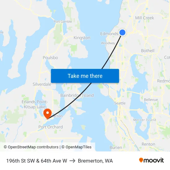 196th St SW & 64th Ave W to Bremerton, WA map