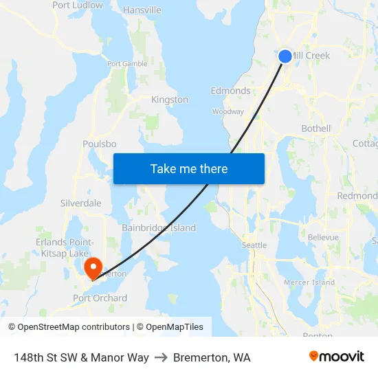 148th St SW & Manor Way to Bremerton, WA map