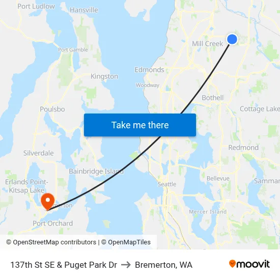 137th St SE & Puget Park Dr to Bremerton, WA map