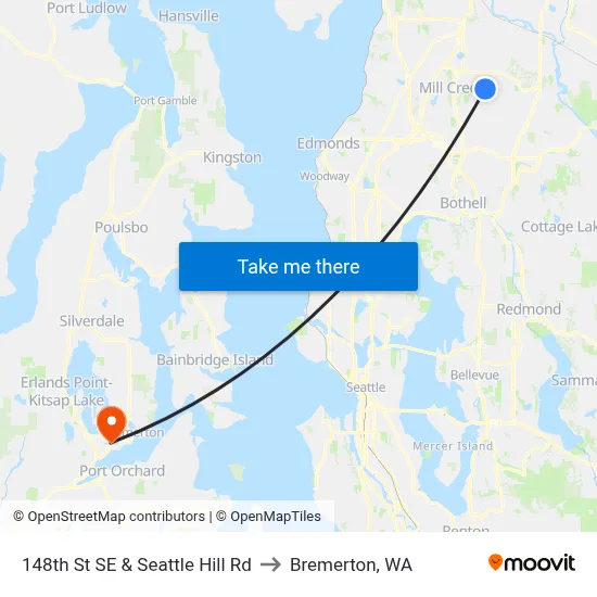 148th St SE & Seattle Hill Rd to Bremerton, WA map
