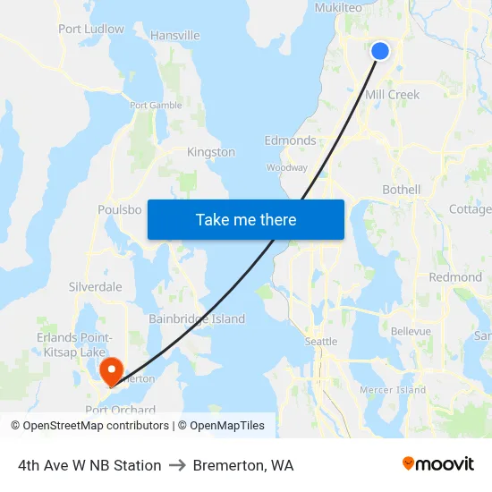 4th Ave W NB Station to Bremerton, WA map