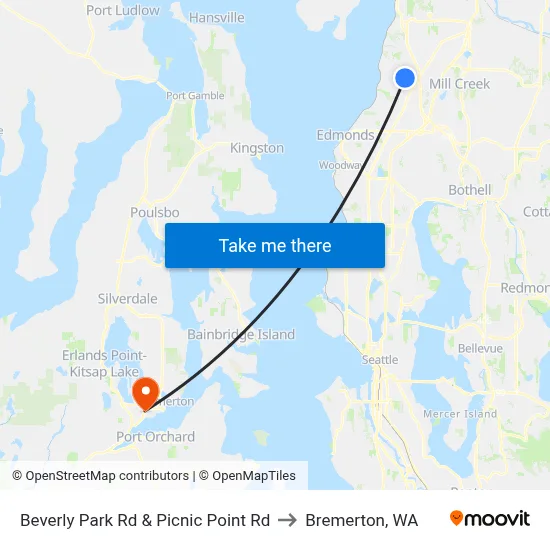 Beverly Park Rd & Picnic Point Rd to Bremerton, WA map