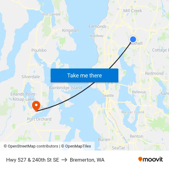 Hwy 527 & 240th St SE to Bremerton, WA map
