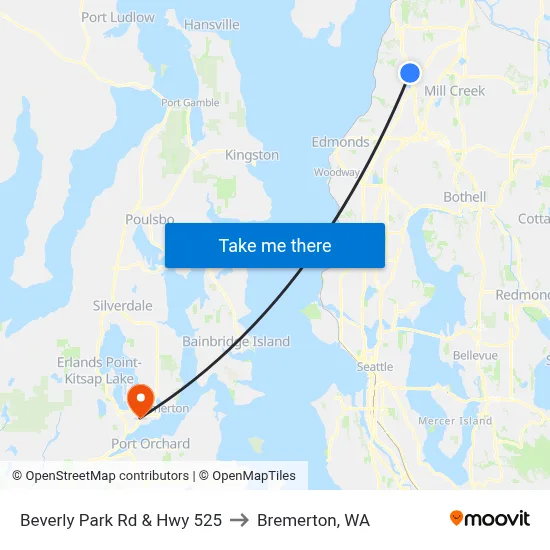 Beverly Park Rd & Hwy 525 to Bremerton, WA map