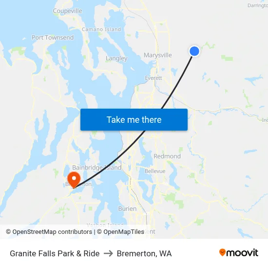 Granite Falls Park & Ride to Bremerton, WA map
