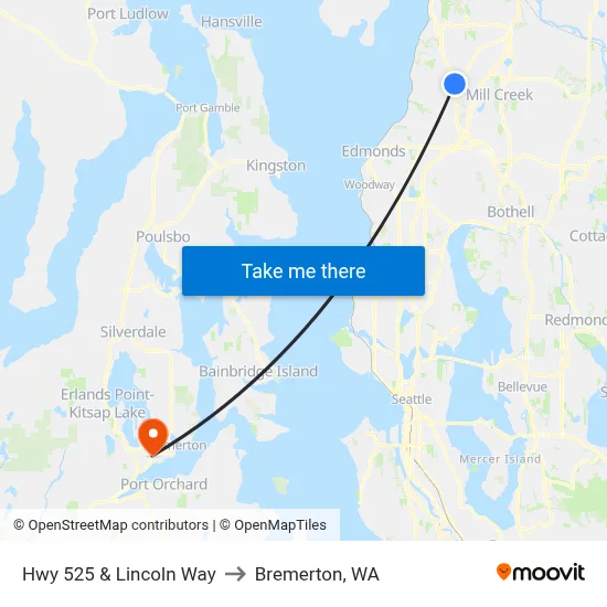 Hwy 525 & Lincoln Way to Bremerton, WA map