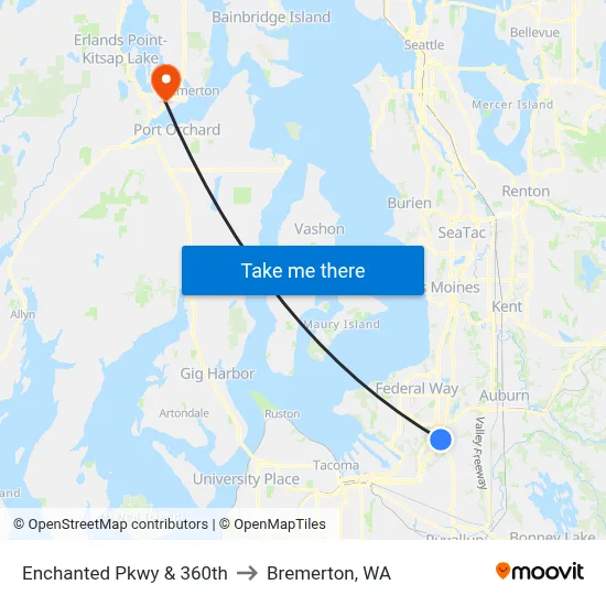 Enchanted Pkwy & 360th to Bremerton, WA map