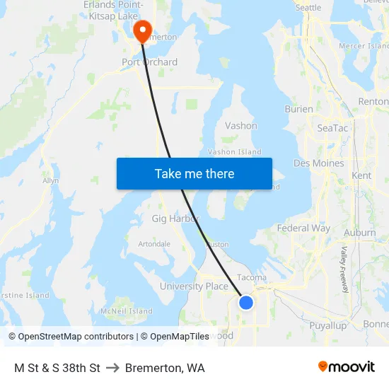 M St & S 38th St to Bremerton, WA map