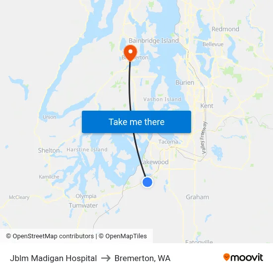 Jblm Madigan Hospital to Bremerton, WA map