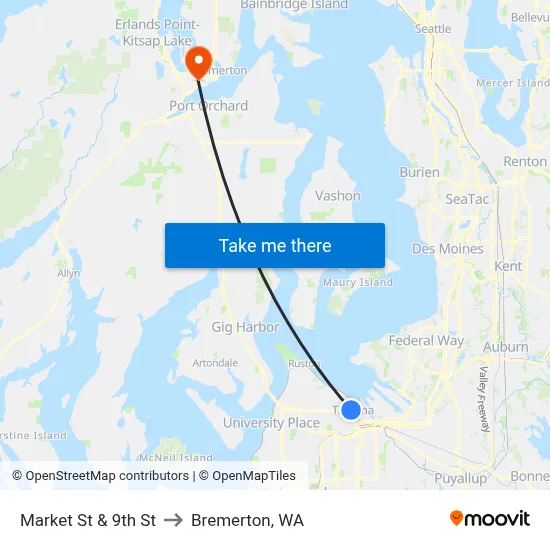 Market St & 9th St to Bremerton, WA map