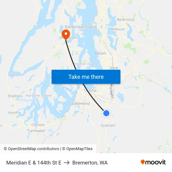 Meridian E & 144th St E to Bremerton, WA map