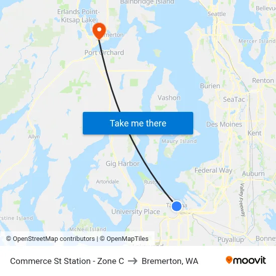Commerce St Station - Zone C to Bremerton, WA map