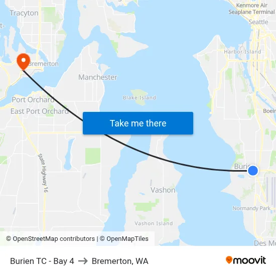 Burien TC - Bay 4 to Bremerton, WA map
