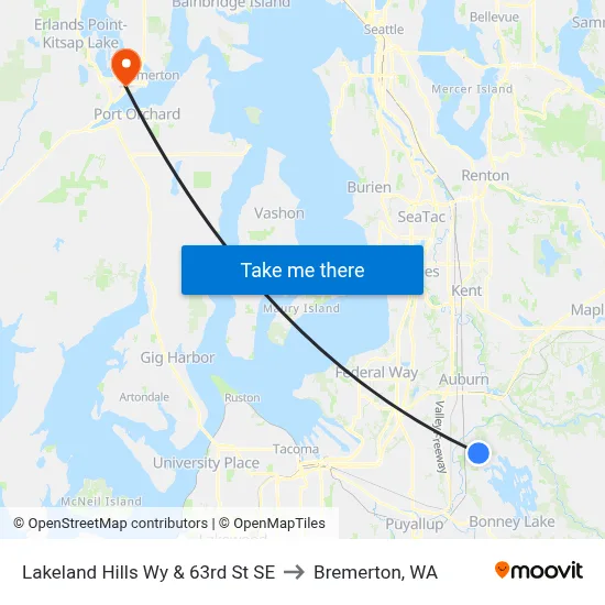 Lakeland Hills Wy & 63rd St SE to Bremerton, WA map