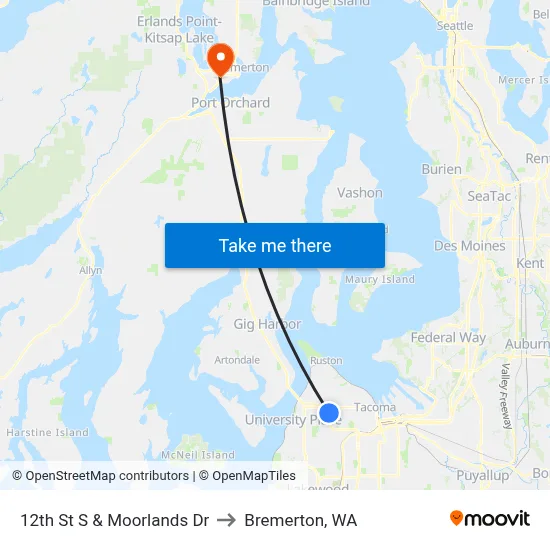 12th St S & Moorlands Dr to Bremerton, WA map