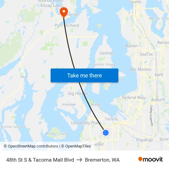 48th St S & Tacoma Mall Blvd to Bremerton, WA map