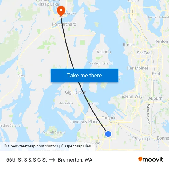 56th St S & S G St to Bremerton, WA map