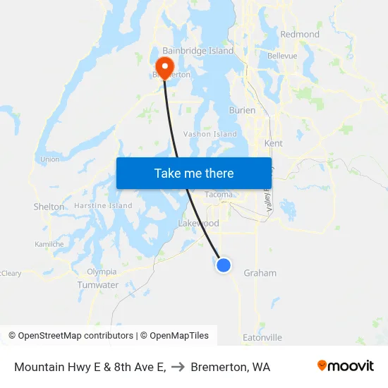 Mountain Hwy E & 8th Ave E, to Bremerton, WA map