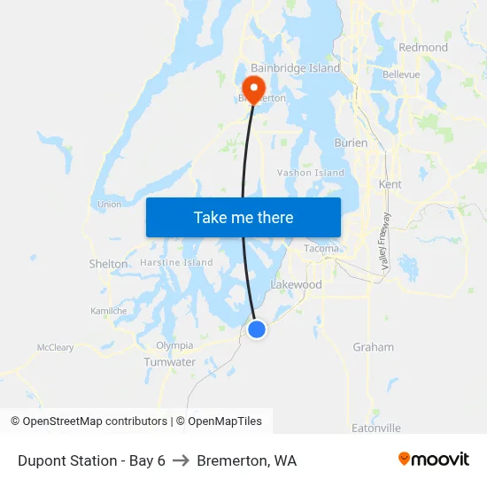 Dupont Station - Bay 6 to Bremerton, WA map