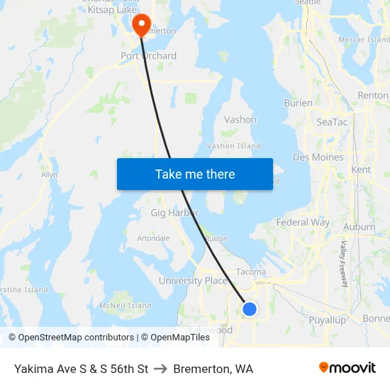 Yakima Ave S & S 56th St to Bremerton, WA map