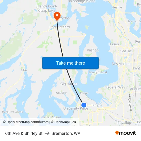 6th Ave & Shirley St to Bremerton, WA map