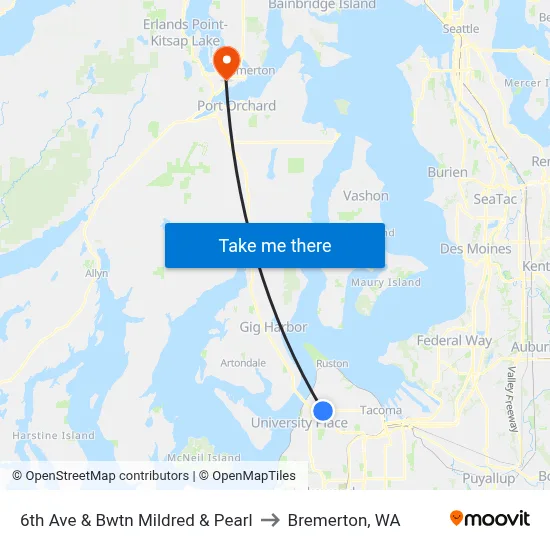 6th Ave & Bwtn Mildred & Pearl to Bremerton, WA map