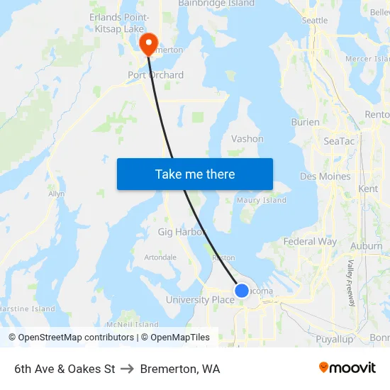 6th Ave & Oakes St to Bremerton, WA map